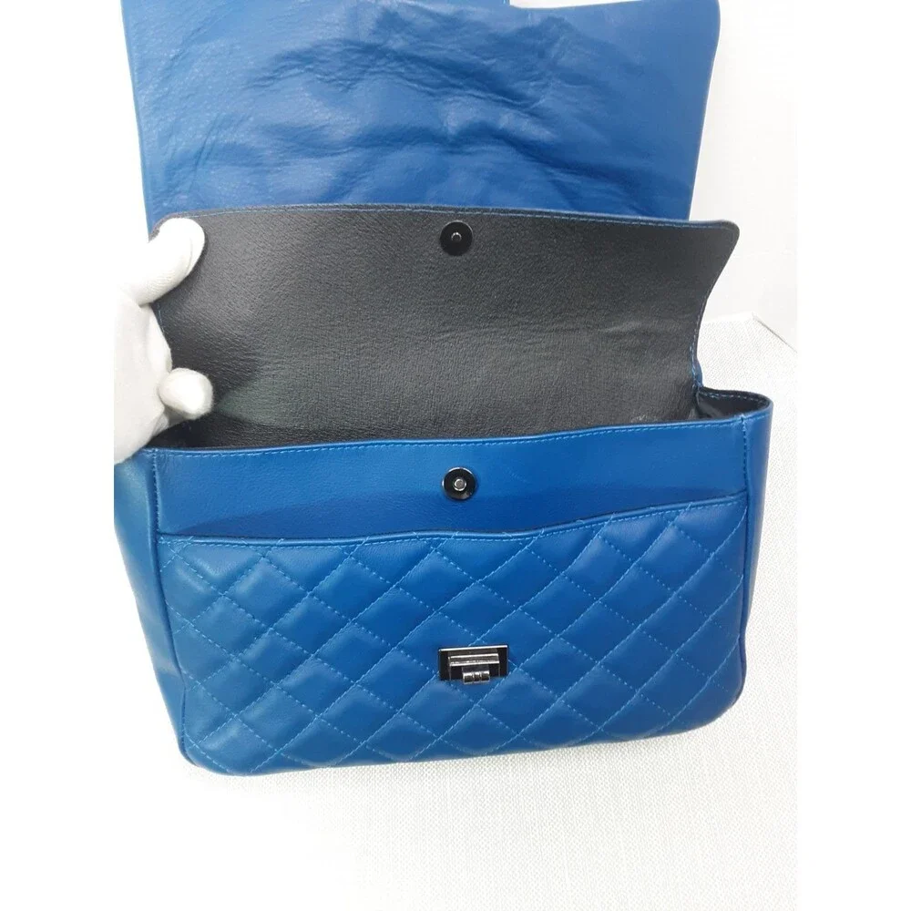 Laura Di Maggio Blue Quilted Leather Handbag Chain Strap Shoulder Bag Crossbody